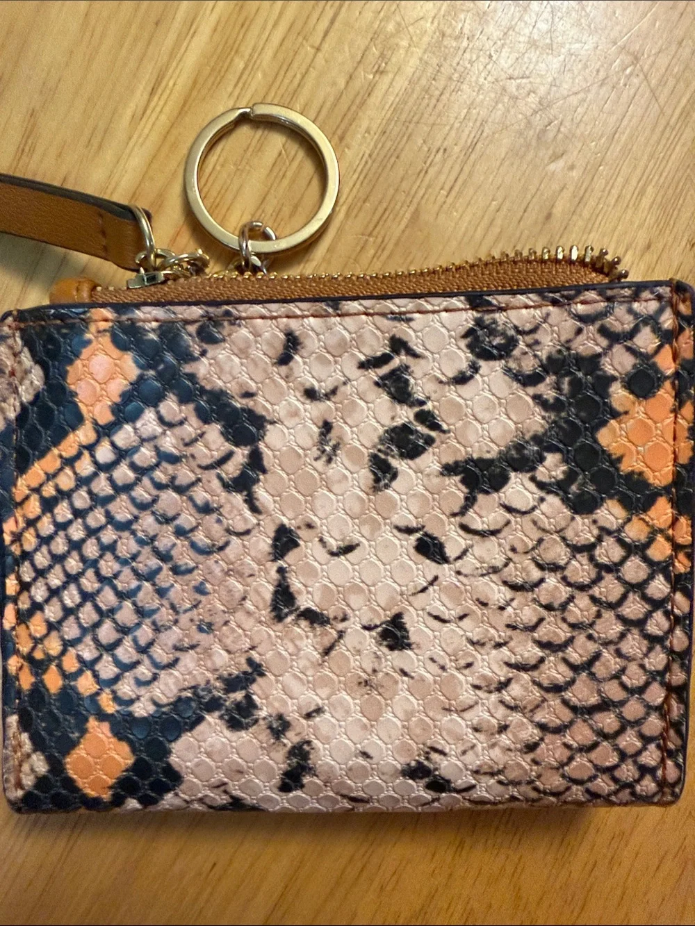 Steve Madden Tan & Pink Snake-Print Card Case with Gold Logo